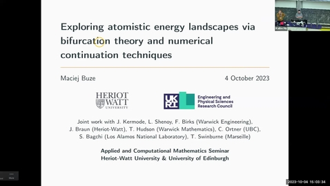 Thumbnail for entry 04/10/2023, Maciej Buze (Heriot-Watt University): Exploring atomistic energy landscapes via bifurcation theory and numerical continuation techniques