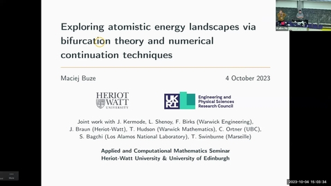 Thumbnail for 04/10/2023, Maciej Buze (Heriot-Watt University): Exploring atomistic energy landscapes via bifurcation theory and numerical continuation techniques