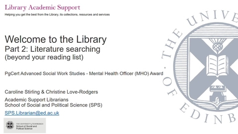 Thumbnail for Welcome to the Library, Part 2: Literature searching