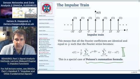 Thumbnail for entry Topic 40: The Impulse Train and its Fourier Spectrum (SNADA, Chapter 7)