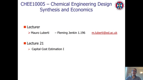 Thumbnail for entry Lecture 21 - Capital Cost Estimation I