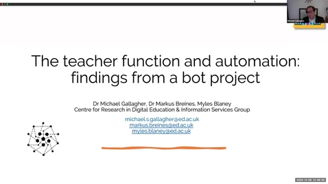 Thumbnail for entry Dr Michael Gallagher, Dr Markus Breines, Myles Blaney 'Reconceptualising the teacher function through automation'