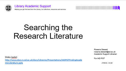 Thumbnail for entry Searching Research Literature (IAD PGT)