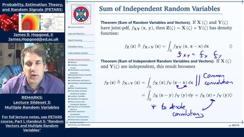 Thumbnail for entry Topic 40: Sum of Independent Random Variables (PETARS, Chapter 5)