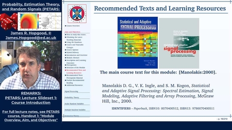 Thumbnail for Topic 3: Course Guide and Textbooks (PETARS, Chapter 1)