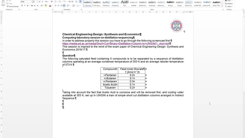 Thumbnail for Train of Short Cut Distillation Columns in UNISIM