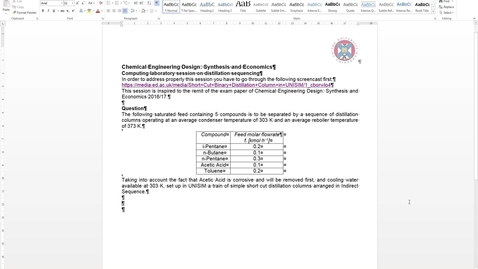 Thumbnail for entry Train of Short Cut Distillation Columns in UNISIM