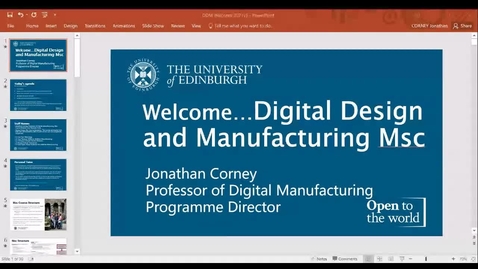 Thumbnail for entry MSc Digital Design and Manufacture Welcome Meeting with Programme Director