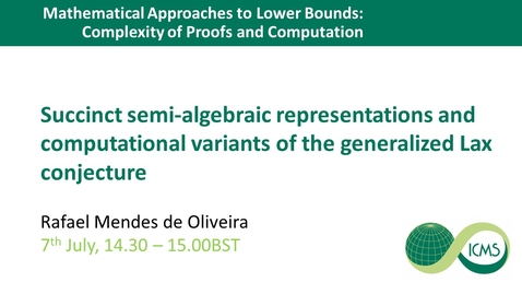 Thumbnail for entry Succinct semi-algebraic representations and computational variants of the generalized Lax conjecture - Rafael Mendes de Oliveira