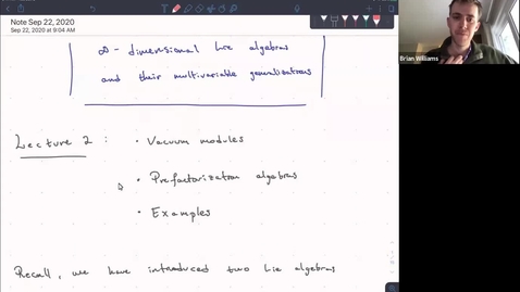 Thumbnail for entry Infinite-dimensional Lie algebras and their multivariable generalizations talk 2 - Brian Williams