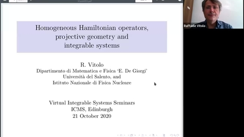 Thumbnail for entry Homogeneous Hamiltonian operators, projective geometry and integrable systems - Raffaele Vittolo