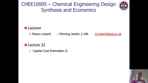 Thumbnail for entry Lecture 22 - Capital Cost Estimation II