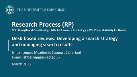 Thumbnail for entry Research Process (RP) - Week 8: Developing a search strategy and managing search results