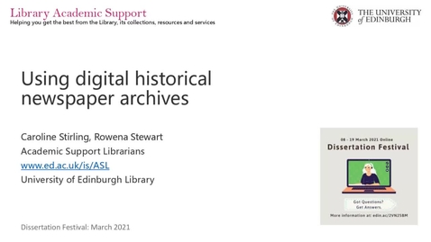 Thumbnail for entry Dissertation Festival: Using digital historical newspaper archives