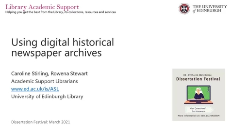 Thumbnail for Dissertation Festival: Using digital historical newspaper archives