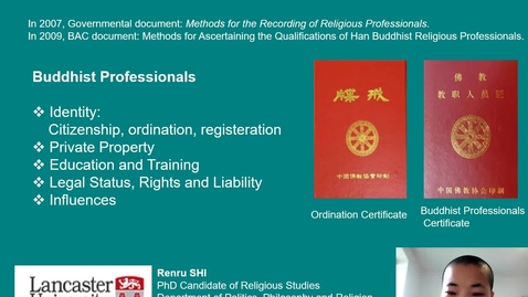 Thumbnail for entry Renru Tang - The Professionalisation of Chinese Buddhist Monastics