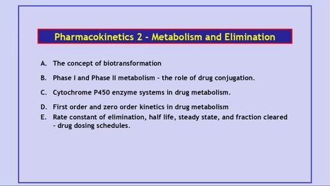 Thumbnail for entry CP2 Pharmacokinetics 2 - Metabolism and Elimination 1