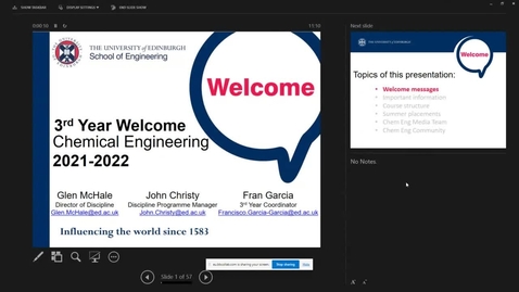 Thumbnail for entry Welcome Back Year 3 Chemical Engineering Programmes 2021