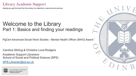 Thumbnail for Welcome to the Library, Part 1: Basics and finding your readings