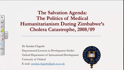 Thumbnail for The Salvation Agenda: Politics and Medical Humanitarianism During Zimbabwe’s Cholera Catastrophe - Simukai Chigudu