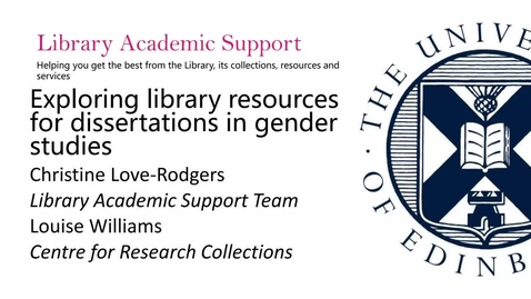 Thumbnail for entry Exploring library resources for dissertations in gender studies