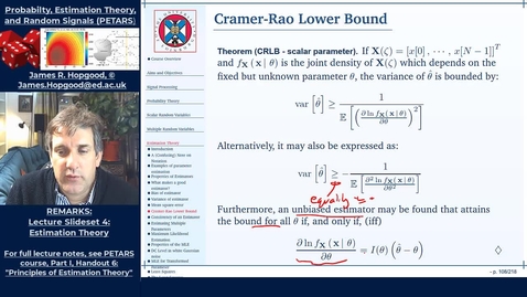 Thumbnail for entry Topic 46: Cramer-Rao Lower Bound (PETARS, Chapter 6)