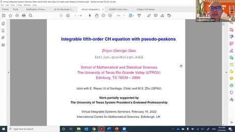 Thumbnail for entry Integrable Fifth-Order CH Equation with Pseudo-Peakons - Zhijun (George) Qiao