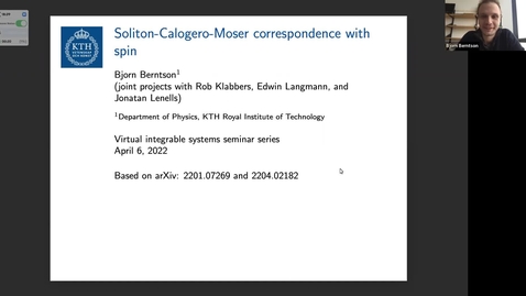 Thumbnail for Soliton-Calogero-Moser correspondence with spin - Bjorn Berntson