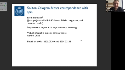 Thumbnail for entry Soliton-Calogero-Moser correspondence with spin - Bjorn Berntson