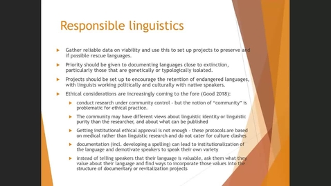 Thumbnail for entry Language Endangerment: Responsible Linguistics