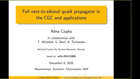 Thumbnail for entry REF2020: Alina Czajka- Full next-to-eikonal quark propagator in the CGC and applications