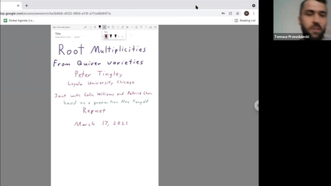 Thumbnail for 17 March 2021 - Peter Tingley - A quiver variety approach to root multiplicities