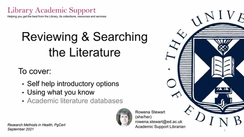 Thumbnail for entry Reviewing and searching the literature 1