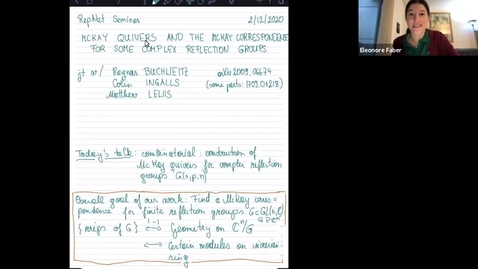 Thumbnail for December 02 Eleonore Faber - McKay quivers and the McKay correspondence for some complex reflection groups