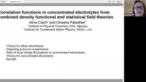 Thumbnail for entry Correlation functions in concentrated electrolytes from combined density  functional and statistical field theories - Alina Ciach