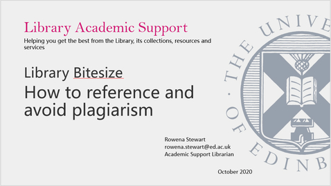 Thumbnail for entry Library Bitesize - How to reference and avoid plagiarism - March 2021