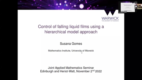 Thumbnail for (02/11/2022) Susana Gomes: Control of falling liquid films using a hierarchical model approach