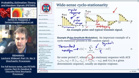 Thumbnail for entry Topic 64: Wide-sense periodic, wide-sense cyclo-stationary, and quasi-stationary processes (PETARS, Chapter 8)