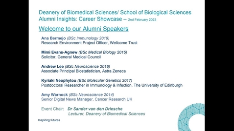 Thumbnail for entry Alumni Insights (Deanery of Biomedical Sciences &amp; School of Biological Sciences) - Ana Bermejo, Research Environment Project Officer, Welcome Trust