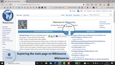 Thumbnail for Exploring the Main Page on Wikisource