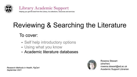Thumbnail for entry Reviewing and searching the literature 2