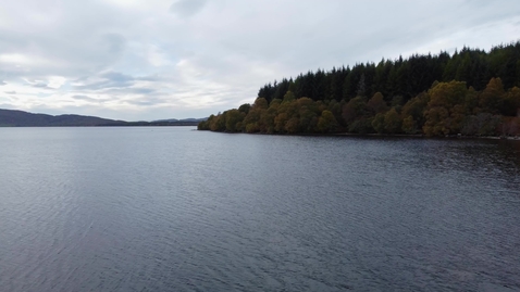 Thumbnail for Drone Highlands loch trees tracking forward