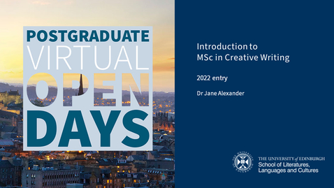 Thumbnail for Postgraduate Virtual Open Day for 2022 entry - an Introduction to the MSc in Creative Writing