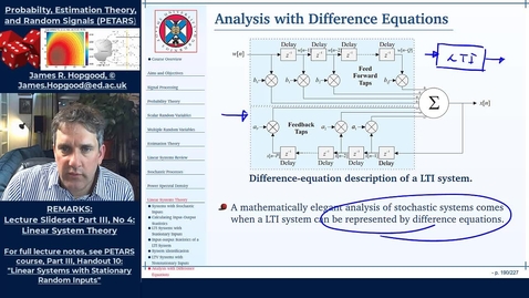 Thumbnail for entry Topic 75: Difference Equation Analysis of Input-Output Time-Domain Statistics (PETARS, Chapter 10)