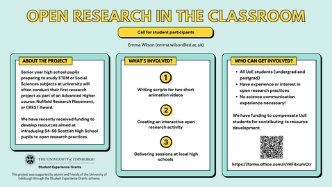 Thumbnail for entry Open Research in the Classroom: A call for  participants -  Emma Wilson