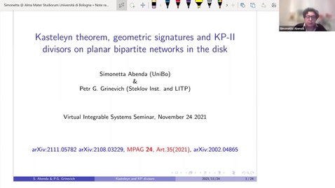 Thumbnail for Kasteleyn theorem, geometric signatures and KP-II divisors on planar bipartite networks in the disk - S Abenda