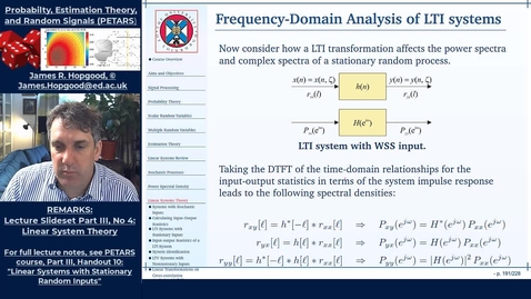 Thumbnail for entry Topic 76: Frequency-domain analysis of input-output statistics (PETARS, Chapter 10)