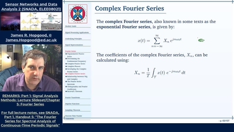 Thumbnail for entry Optional Topic 24: Developing the Complex Fourier Series (SNADA, Chapter 5)