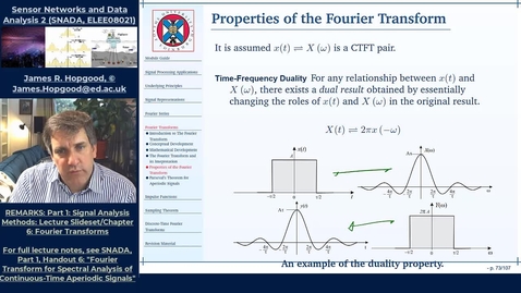 Thumbnail for entry Topic 33: Fourier Transform Properties: Conjugation, Linearity, Duality (SNADA, Chapter 6)