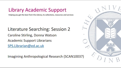 Thumbnail for entry Literature Searching Session 2 (Social Anthropology)